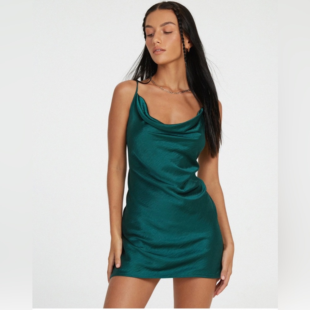 Motel Rocks Paiva Dress in Satin Forest Green